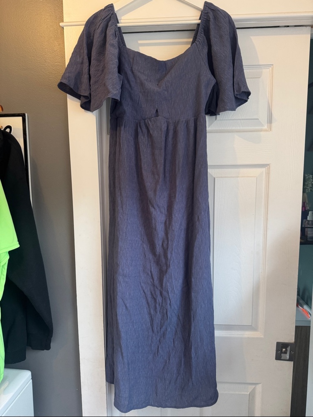 Ott Blue Flutter-Sleeve Midi Dress